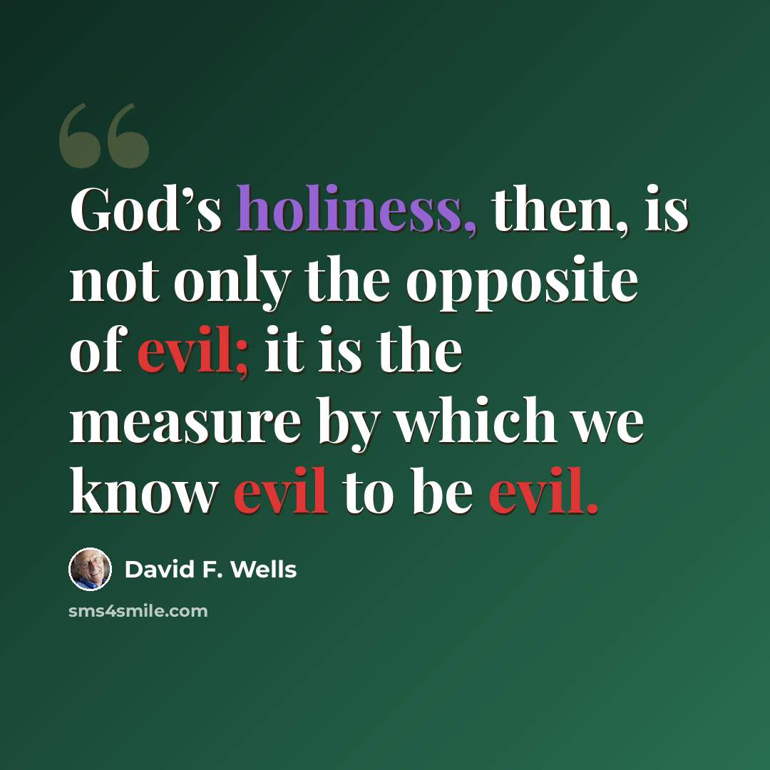 “God’s holiness, then, is not only the opposite of evil; it is the measure by which we know evil to be evil.” quote by David F. Wells