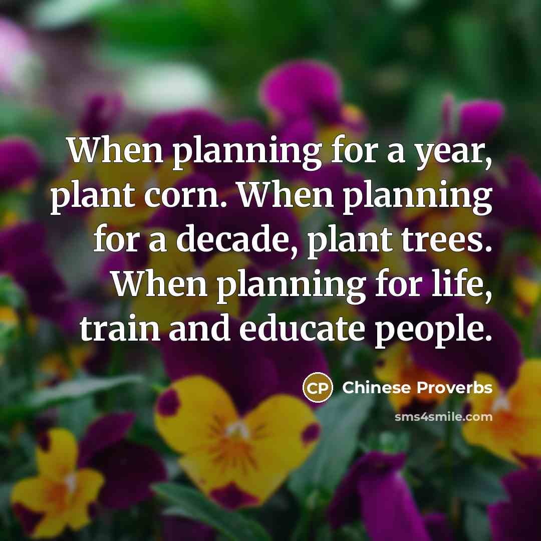 “When planning for a year, plant corn. When planning for a decade, plant trees. When planning for life, train and educate people.” quote by Chinese Proverbs
