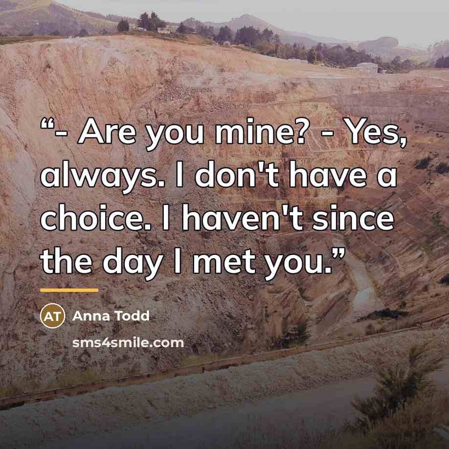“- Are you mine? - Yes, always. I don't have a choice. I haven't since the day I met you.” quote by Anna Todd