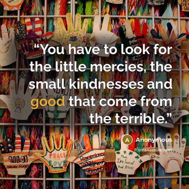 “You have to look for the little mercies, the small kindnesses and good that come from the terrible.” quote by Anonymous