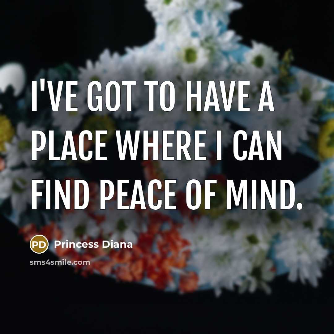 “I've got to have a place where I can find peace of mind.” quote by Princess Diana
