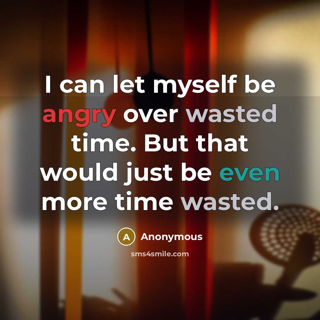 “I can let myself be angry over wasted time. But that would just be even more time wasted.” quote by Anonymous