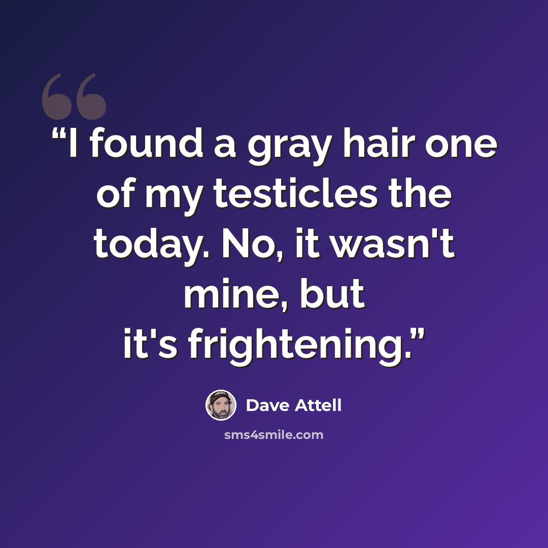 “I found a gray hair one of my testicles the today. No, it wasn't mine, but it's frightening.” quote by Dave Attell