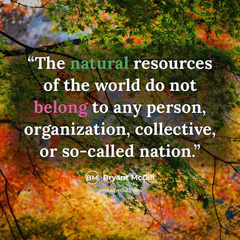 “The natural resources of the world do not belong to any person, organization, collective, or so-called nation.” quote by Bryant McGill