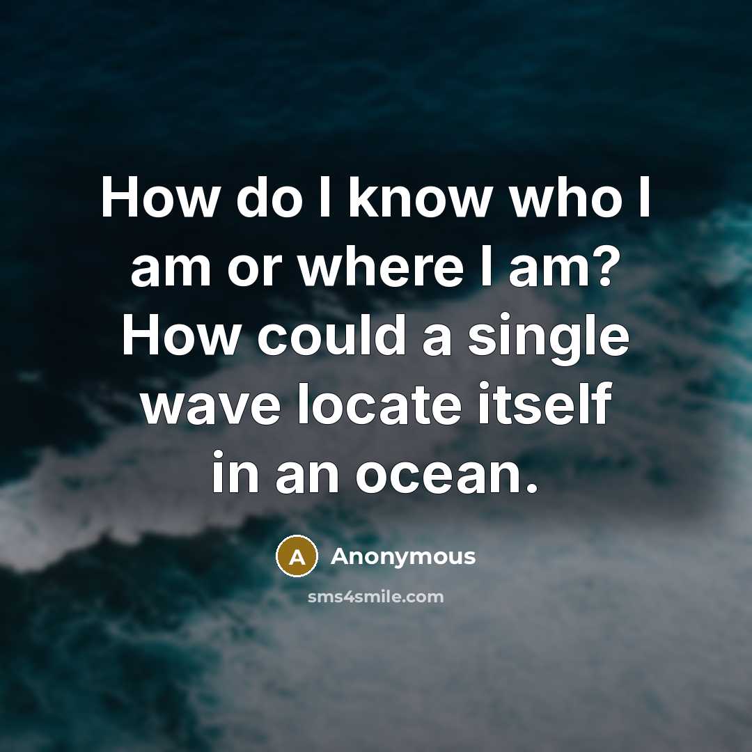 “How do I know who I am or where I am? How could a single wave locate itself in an ocean.” quote by Anonymous