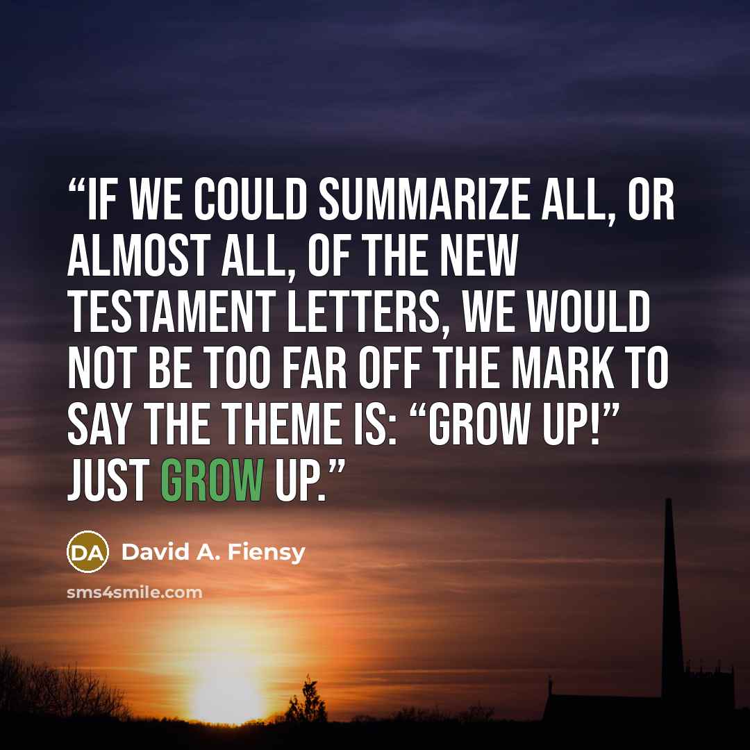 “If we could summarize all, or almost all, of the New Testament letters, we would not be too far off the mark to say the theme is: “Grow up!” Just grow up.” quote by David A. Fiensy