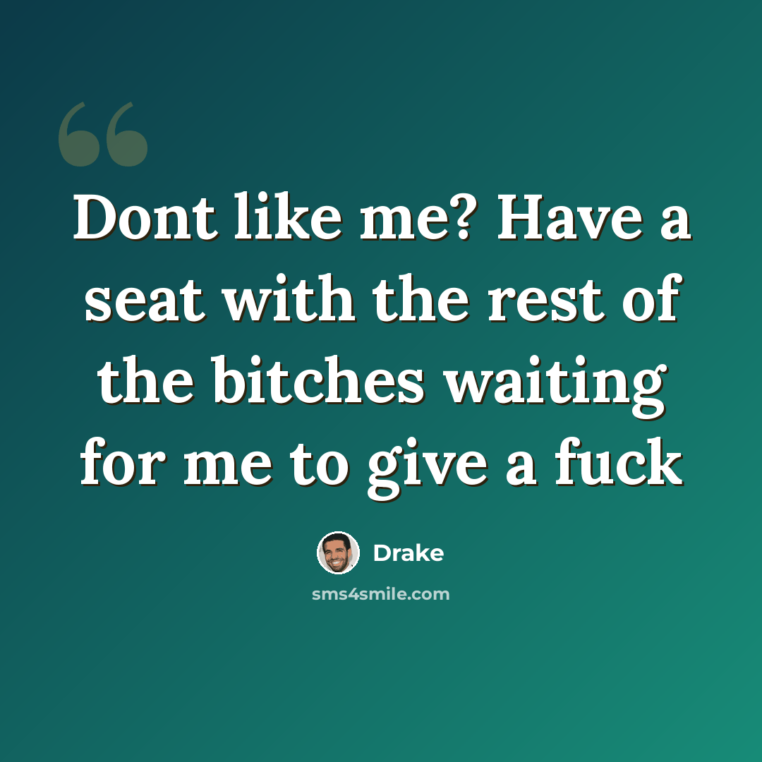 “Dont like me? Have a seat with the rest of the bitches waiting for me to give a fuck” quote by Drake