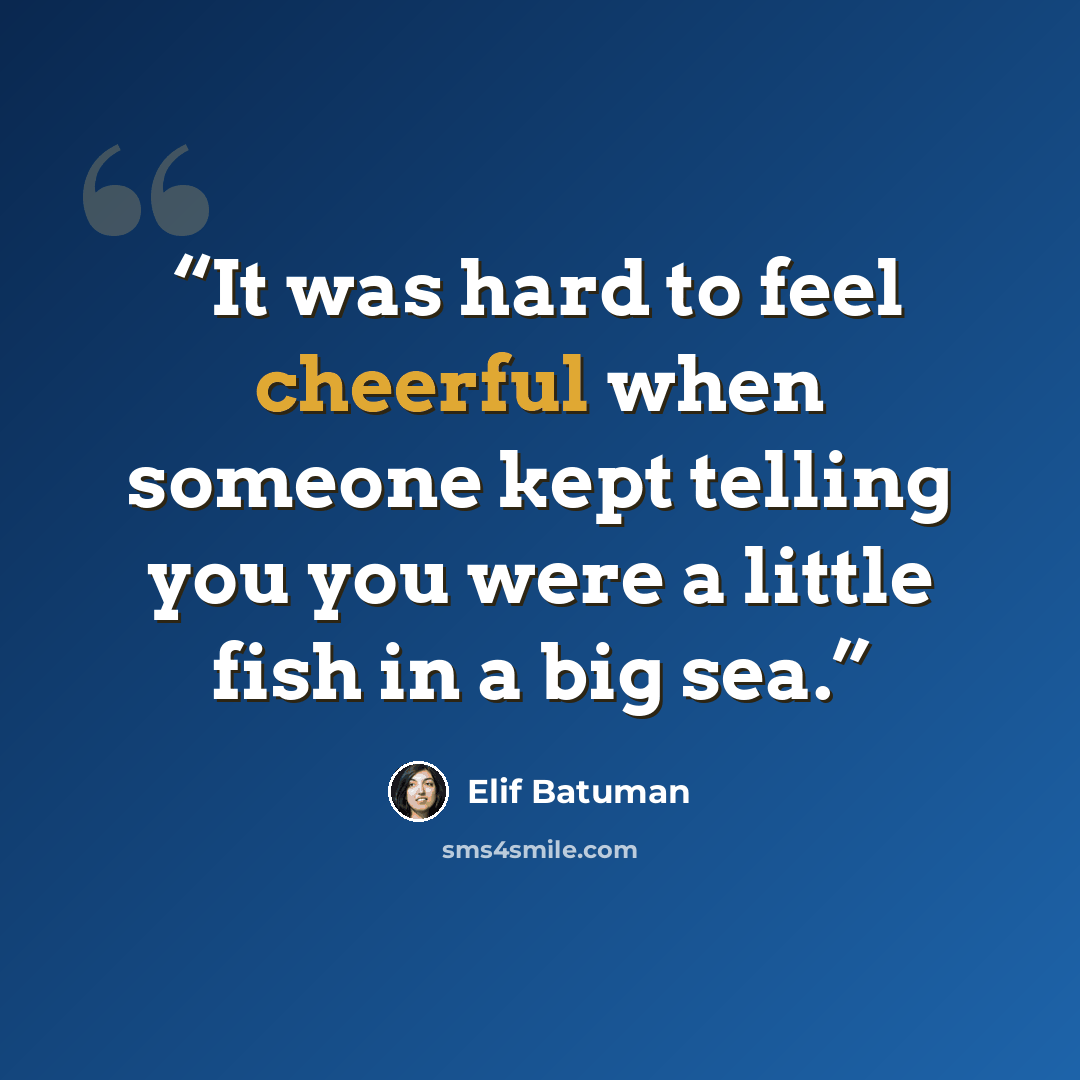 “It was hard to feel cheerful when someone kept telling you you were a little fish in a big sea.” quote by Elif Batuman