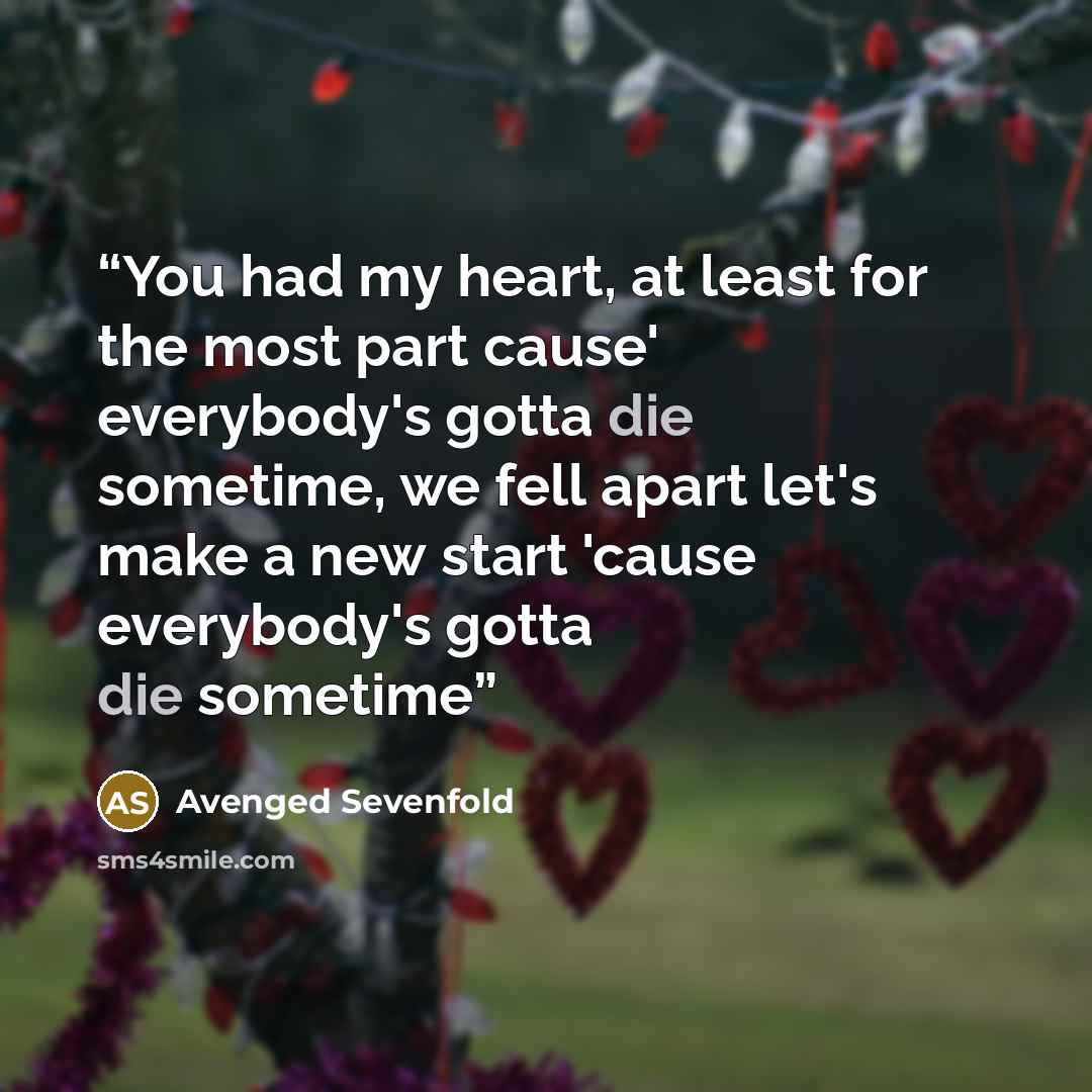 “You had my heart, at least for the most part cause' everybody's gotta die sometime, we fell apart let's make a new start 'cause everybody's gotta die sometime” quote by Avenged Sevenfold