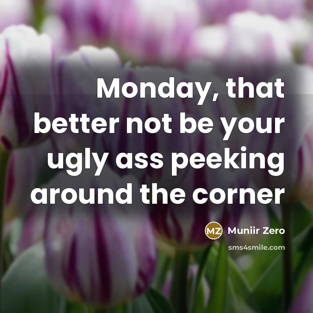 “Monday, that better not be your ugly ass peeking around the corner” quote by Muniir Zero