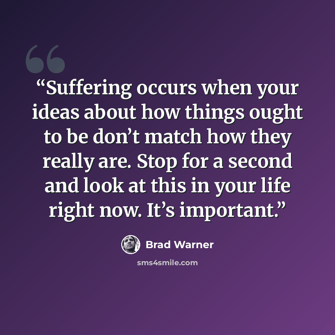 “Suffering occurs when your ideas about how things ought to be don’t match how they really are. Stop for a second and look at this in your life right now. It’s important.” quote by Brad Warner
