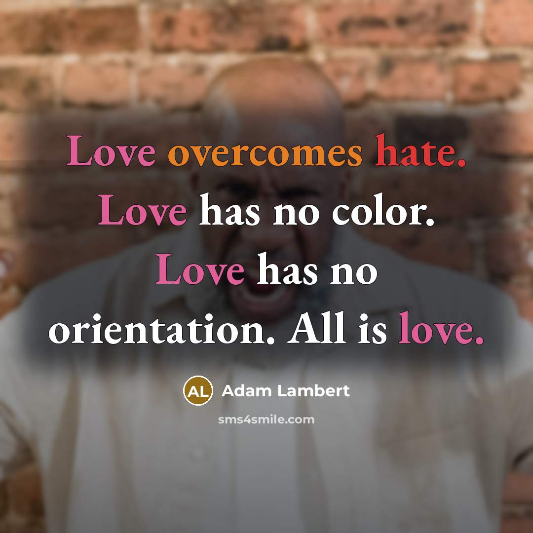 “Love overcomes hate. Love has no color. Love has no orientation. All is love.” quote by Adam Lambert