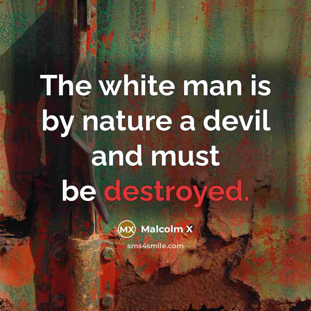 “The white man is by nature a devil and must be destroyed.” quote by Malcolm X