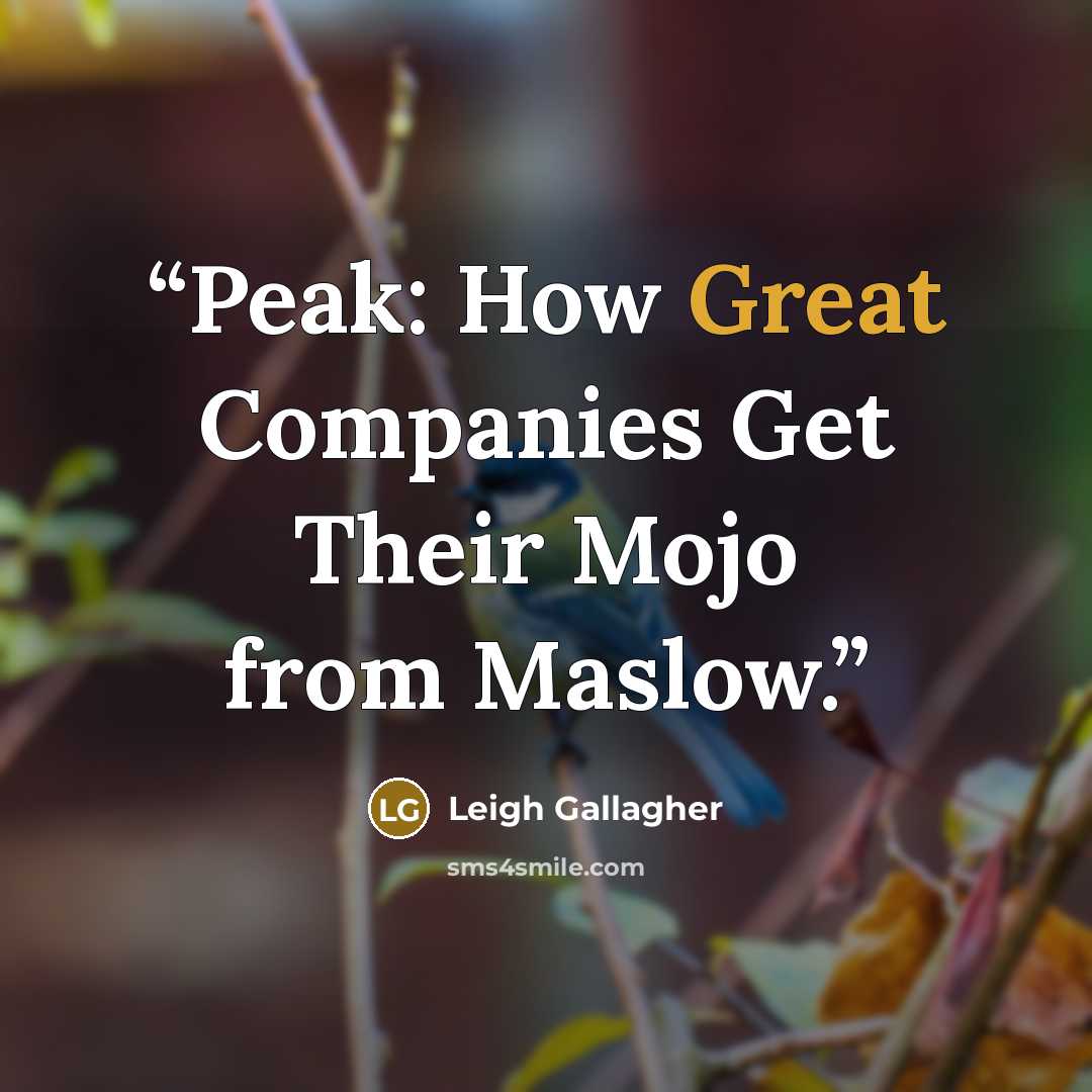 “Peak: How Great Companies Get Their Mojo from Maslow.” quote by Leigh Gallagher