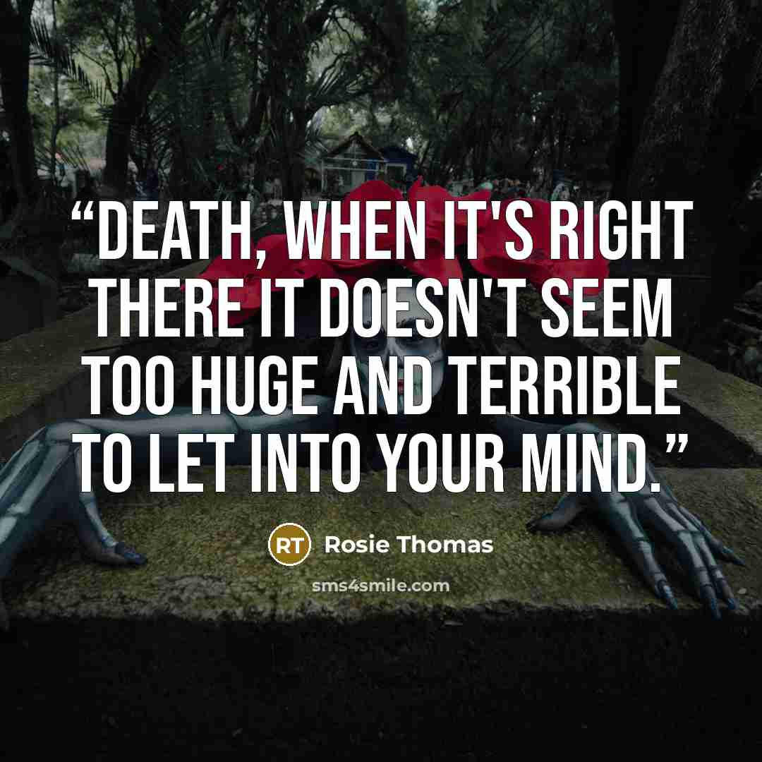 “Death, when it's right there it doesn't seem too huge and terrible to let into your mind.” quote by Rosie Thomas