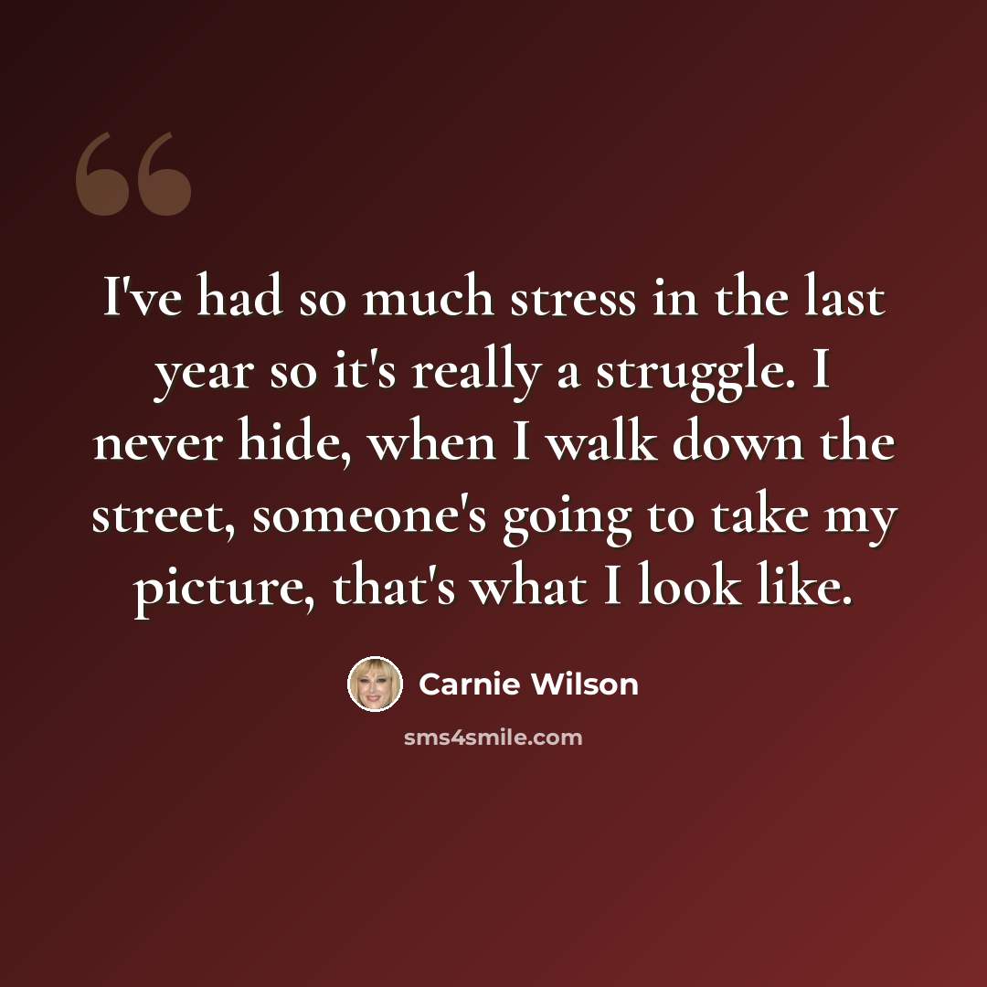 “I've had so much stress in the last year so it's really a struggle. I never hide, when I walk down the street, someone's going to take my picture, that's what I look like.” quote by Carnie Wilson