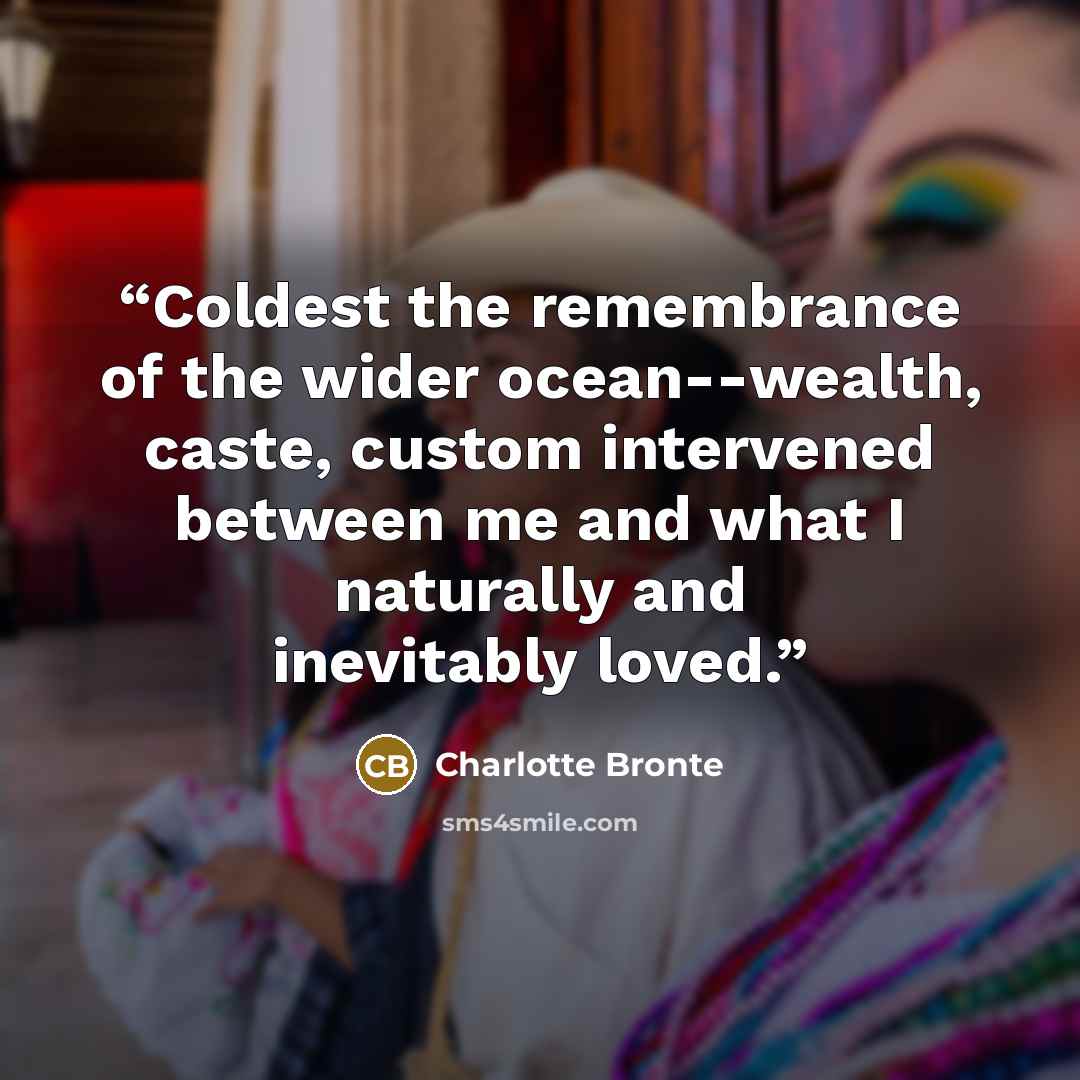 “Coldest the remembrance of the wider ocean--wealth, caste, custom intervened between me and what I naturally and inevitably loved.” quote by Charlotte Brontë