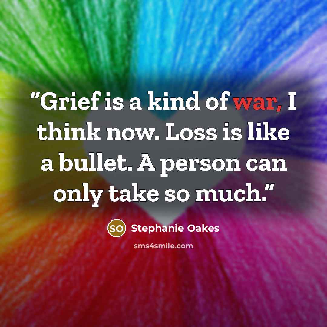 “Grief is a kind of war, I think now. Loss is like a bullet. A person can only take so much.” quote by Stephanie Oakes