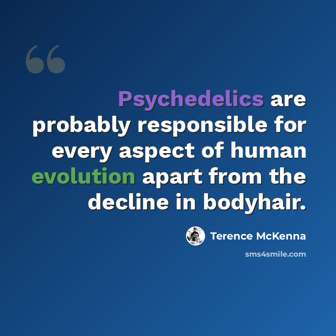 “Psychedelics are probably responsible for every aspect of human evolution apart from the decline in bodyhair.” quote by Terence McKenna