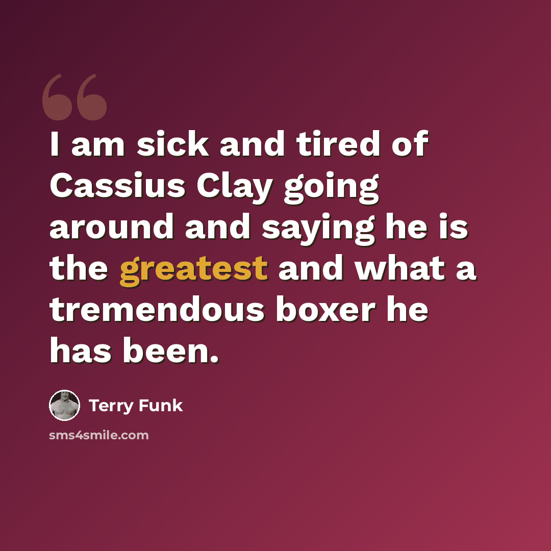 “I am sick and tired of Cassius Clay going around and saying he is the greatest and what a tremendous boxer he has been.” quote by Terry Funk
