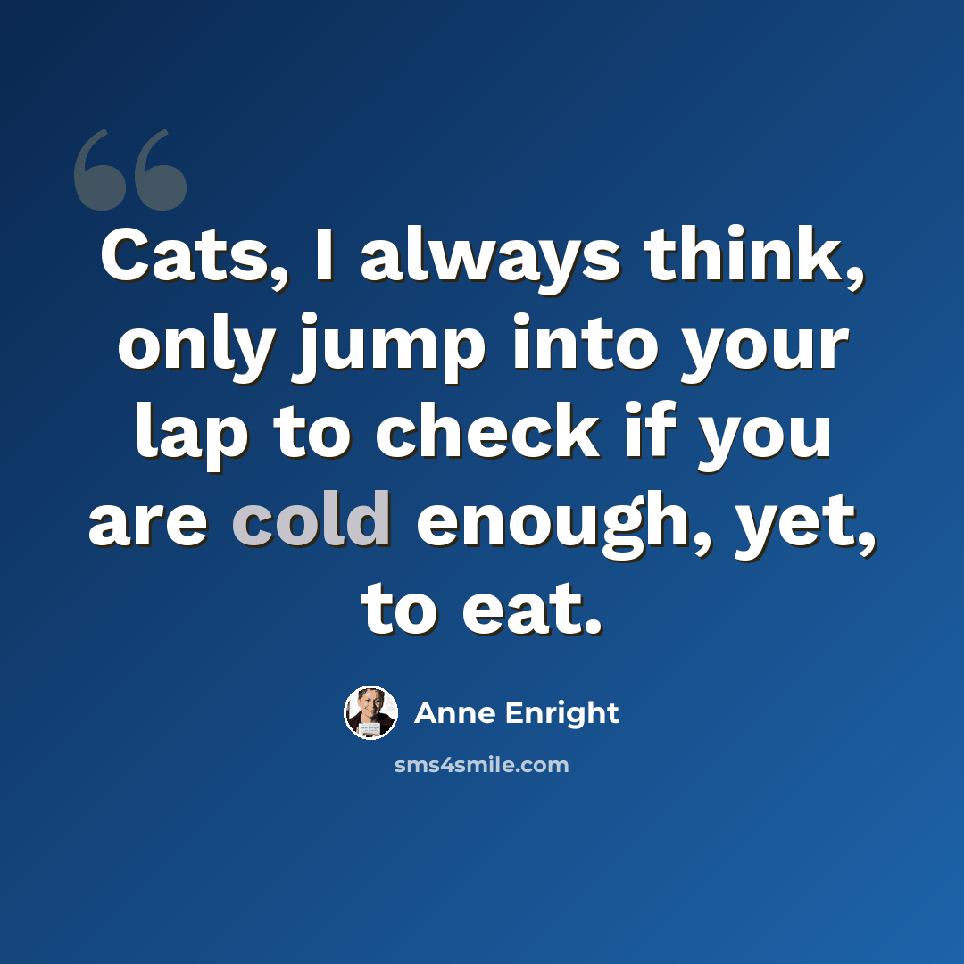 “Cats, I always think, only jump into your lap to check if you are cold enough, yet, to eat.” quote by Anne Enright