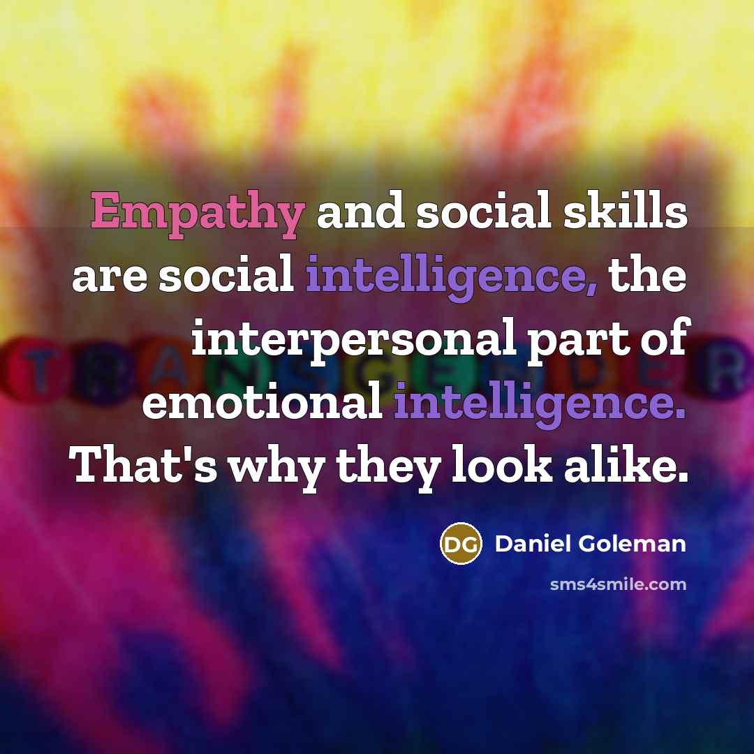 “Empathy and social skills are social intelligence, the interpersonal part of emotional intelligence. That's why they look alike.” quote by Daniel Goleman