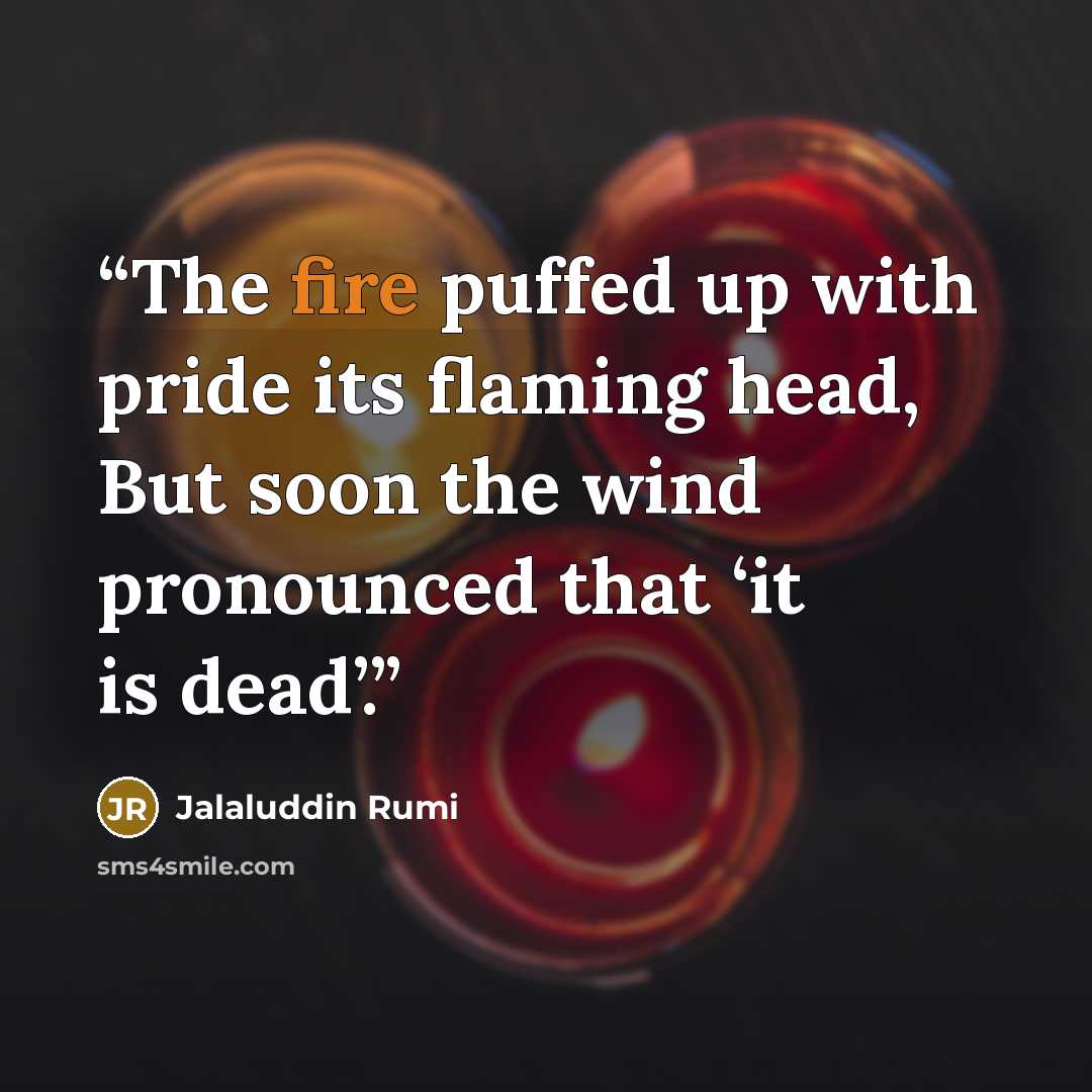 “The fire puffed up with pride its flaming head, But soon the wind pronounced that ‘it is dead’.” quote by Jalaluddin Rumi