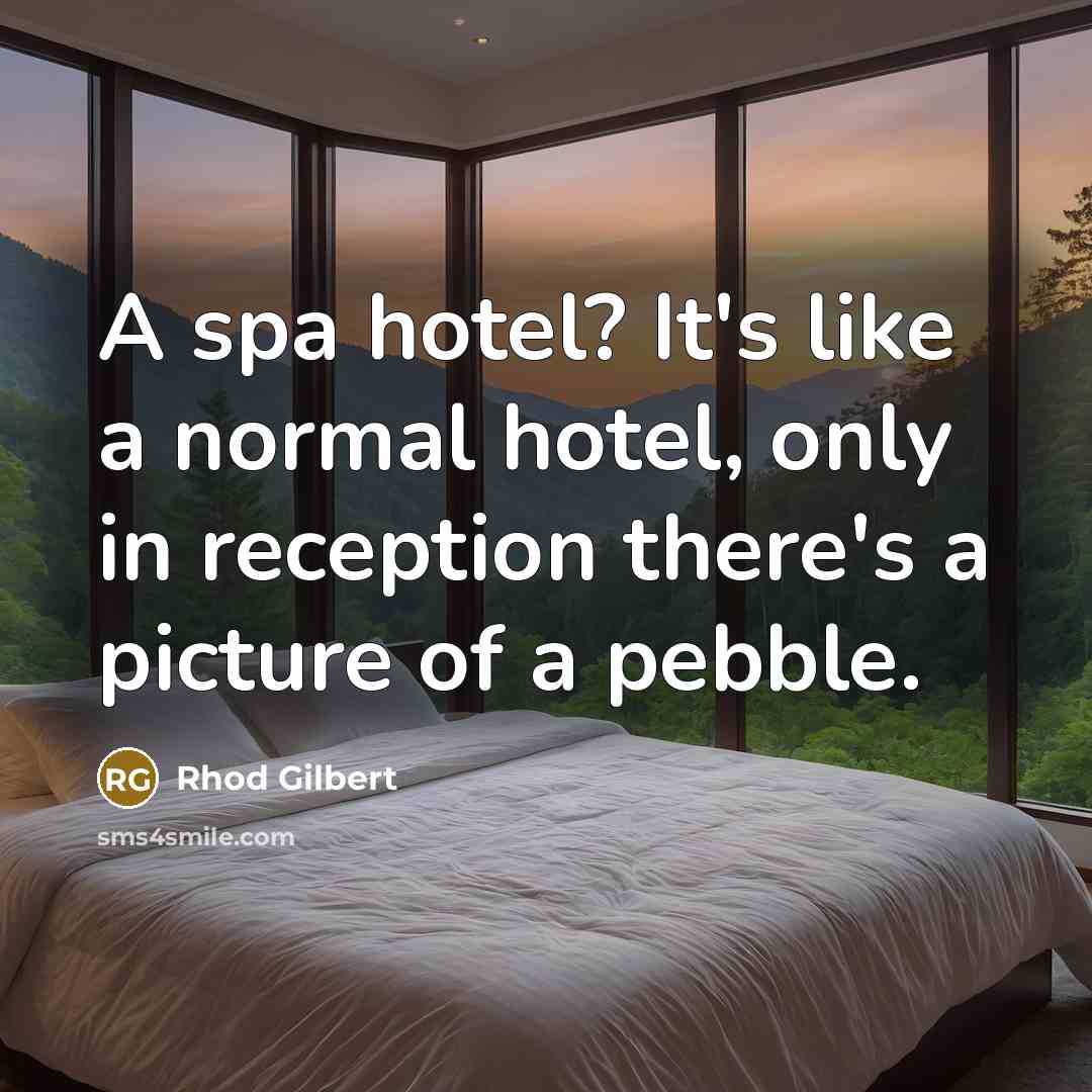 “A spa hotel? It's like a normal hotel, only in reception there's a picture of a pebble.” quote by Rhod Gilbert