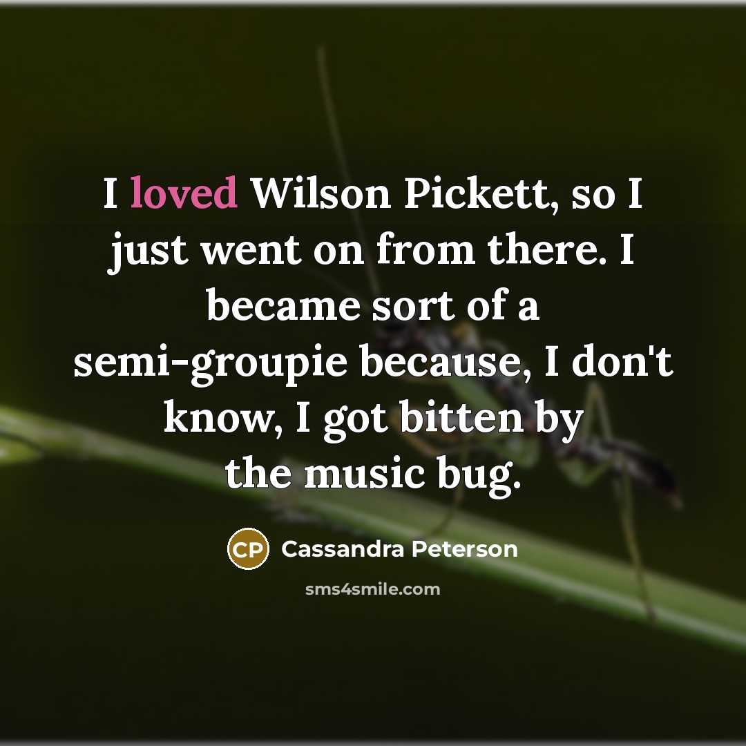 “I loved Wilson Pickett, so I just went on from there. I became sort of a semi-groupie because, I don't know, I got bitten by the music bug.” quote by Cassandra Peterson