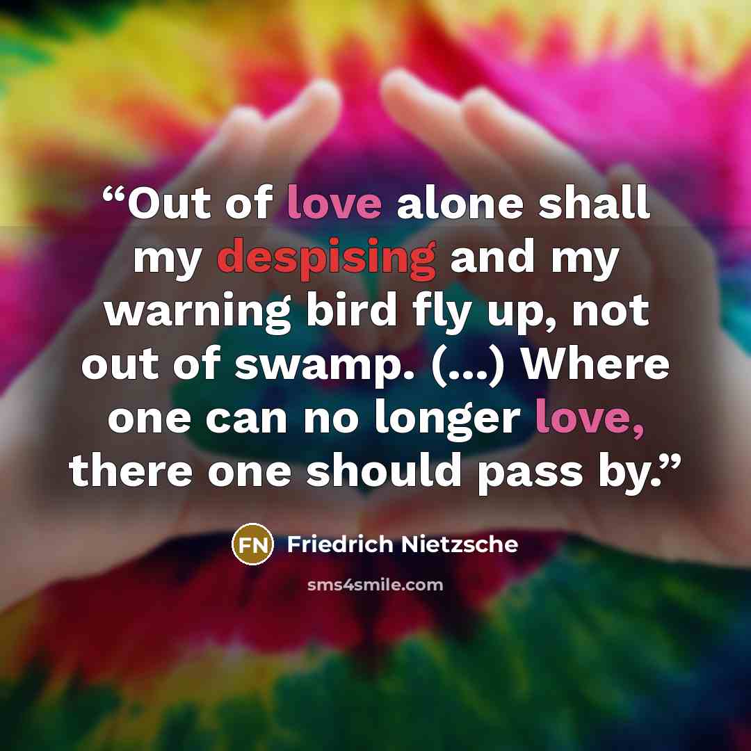 “Out of love alone shall my despising and my warning bird fly up, not out of swamp. (...) Where one can no longer love, there one should pass by.” quote by Friedrich Nietzsche