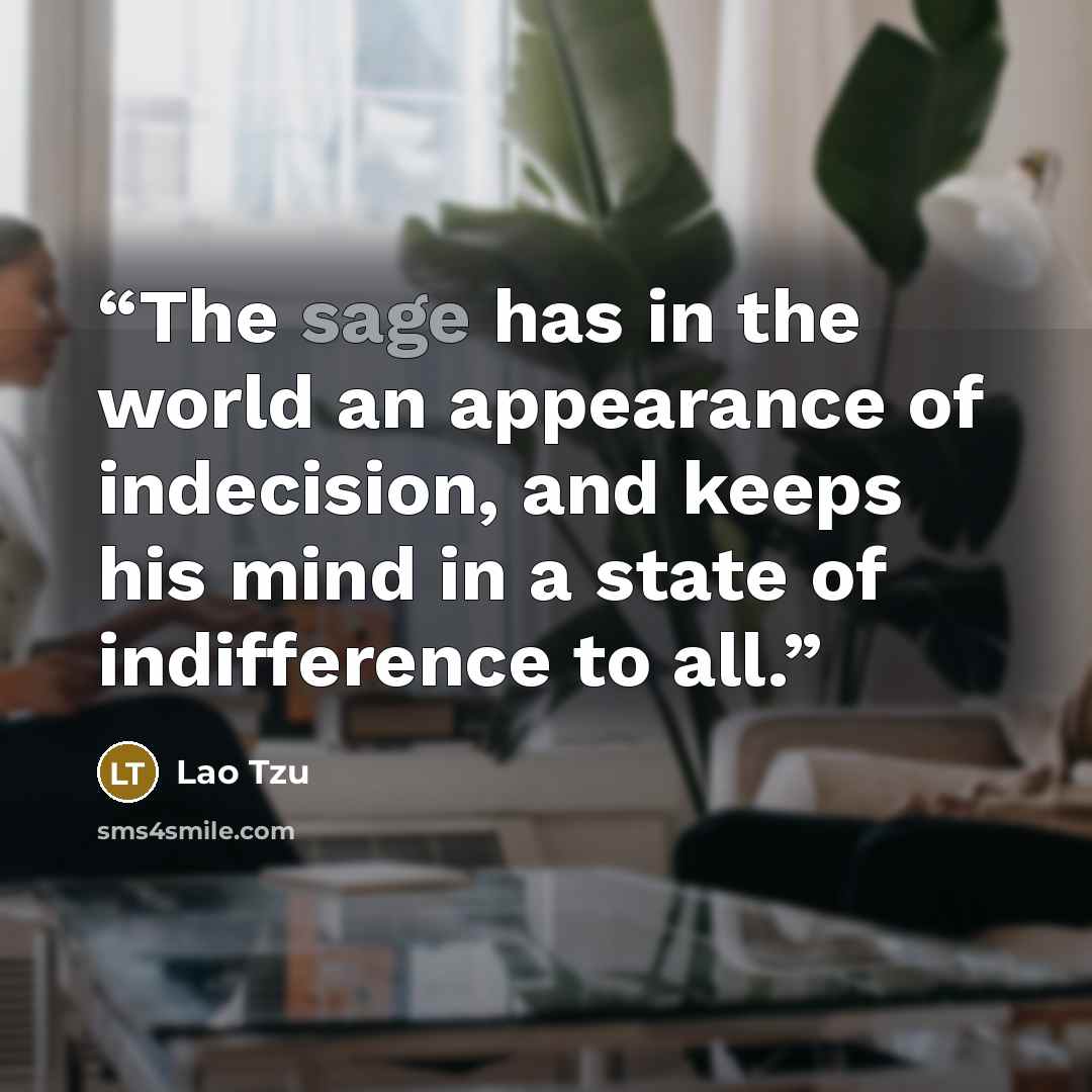 “The sage has in the world an appearance of indecision, and keeps his mind in a state of indifference to all.” quote by Lao Tzu