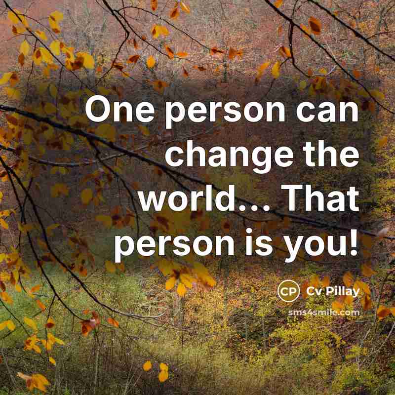 “One person can change the world... That person is you!” quote by Cv Pillay