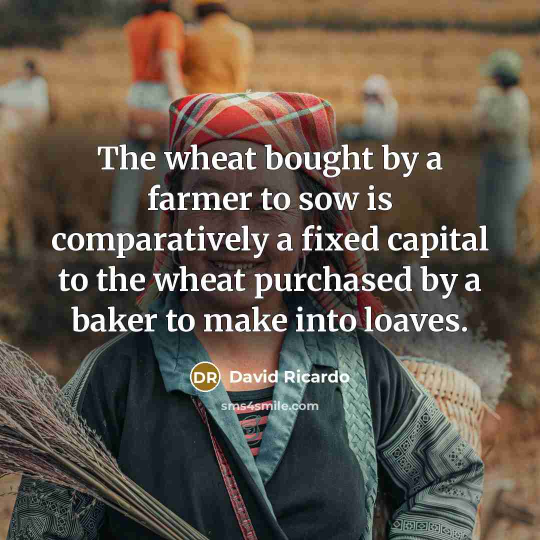 “The wheat bought by a farmer to sow is comparatively a fixed capital to the wheat purchased by a baker to make into loaves.” quote by David Ricardo