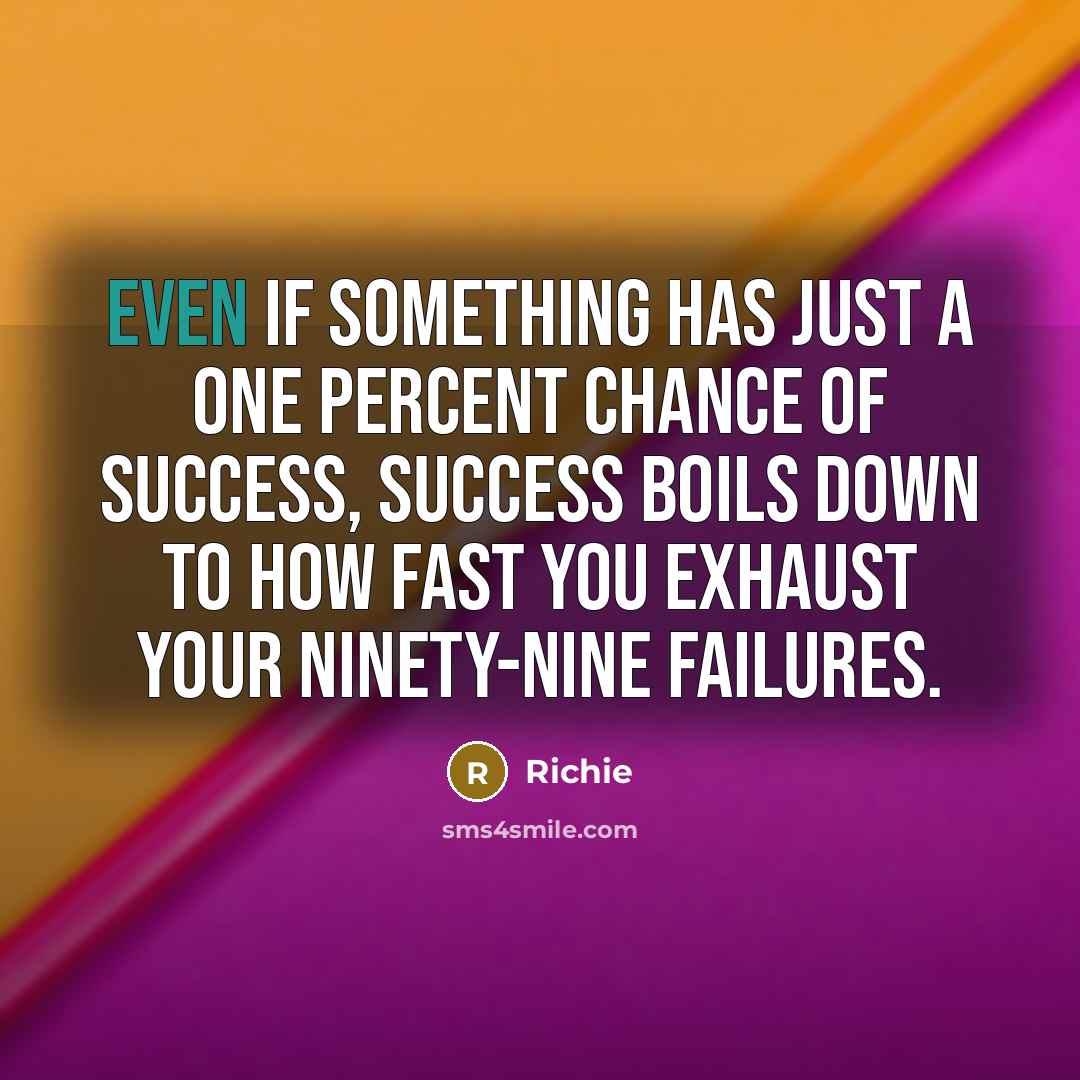 “Even if something has just a one percent chance of success, success boils down to how fast you exhaust your ninety-nine failures.” quote by Richie
