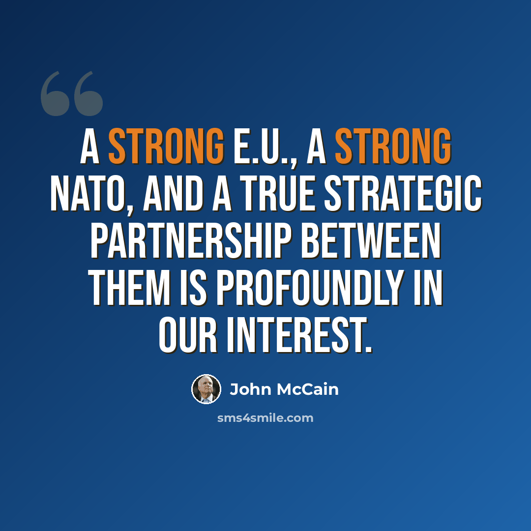 “A strong E.U., a strong NATO, and a true strategic partnership between them is profoundly in our interest.” quote by John McCain