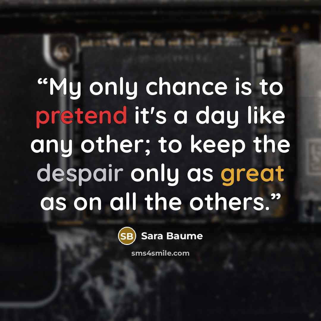 “My only chance is to pretend it's a day like any other; to keep the despair only as great as on all the others.” quote by Sara Baume