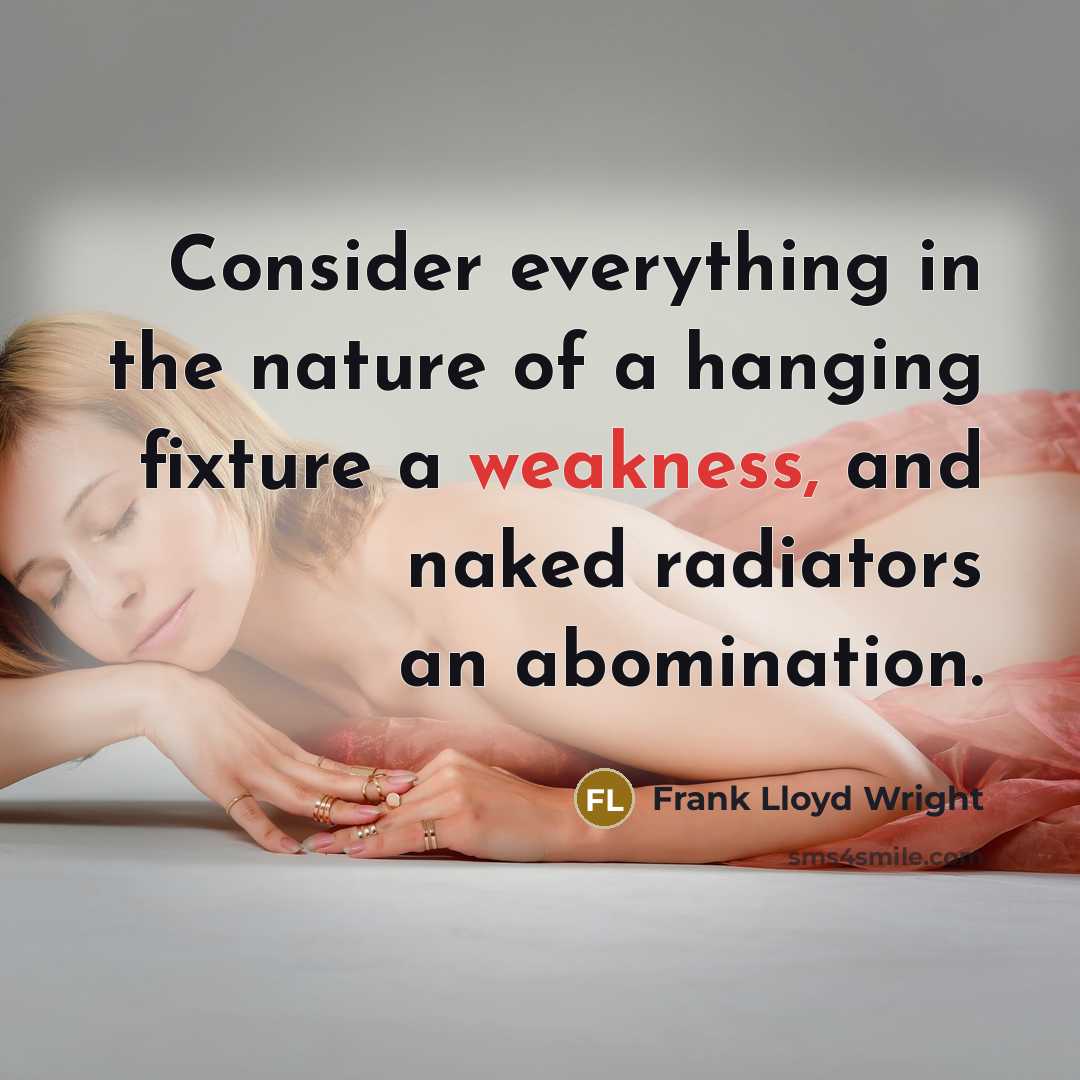 “Consider everything in the nature of a hanging fixture a weakness, and naked radiators an abomination.” quote by Frank Lloyd Wright