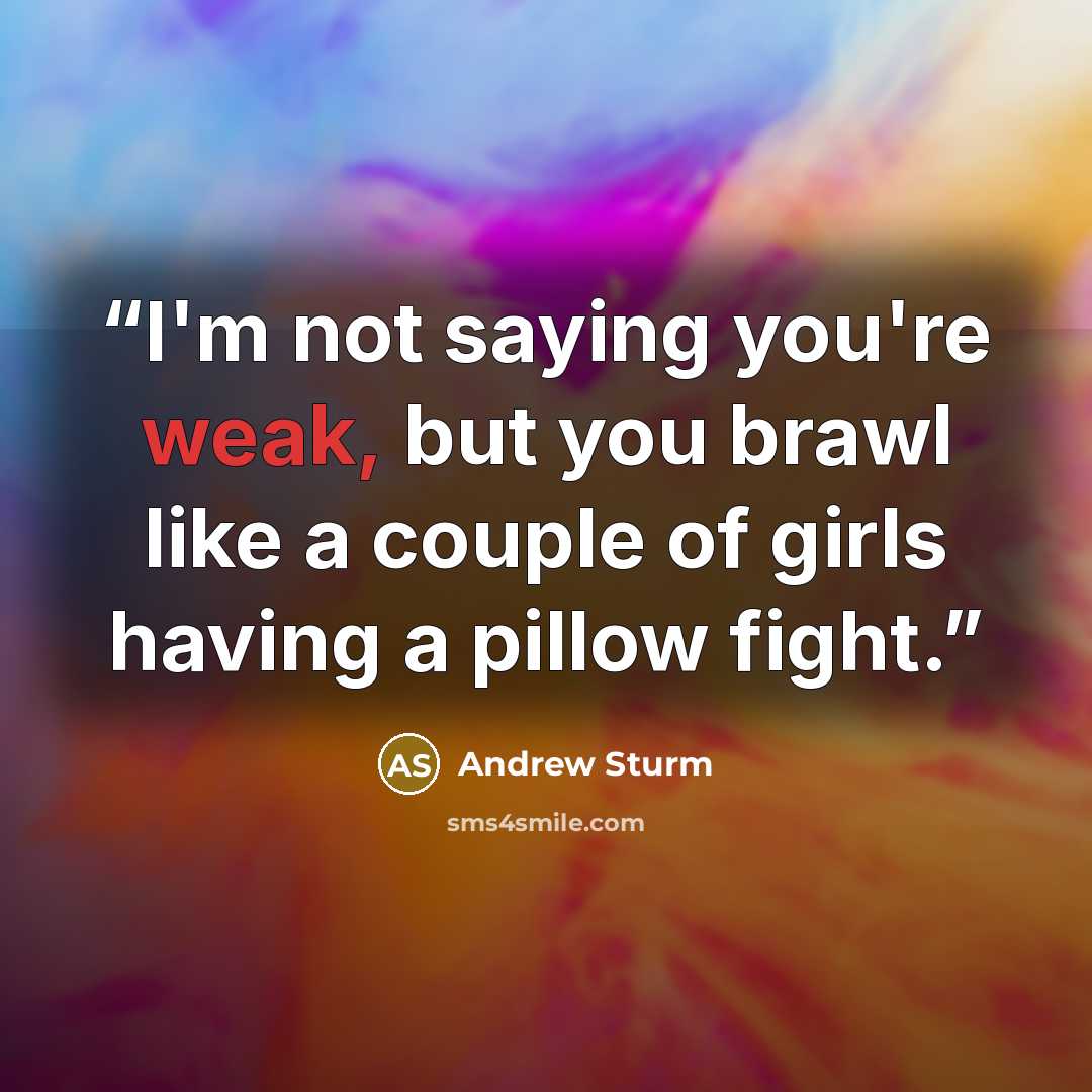 “I'm not saying you're weak, but you brawl like a couple of girls having a pillow fight.” quote by Andrew Sturm