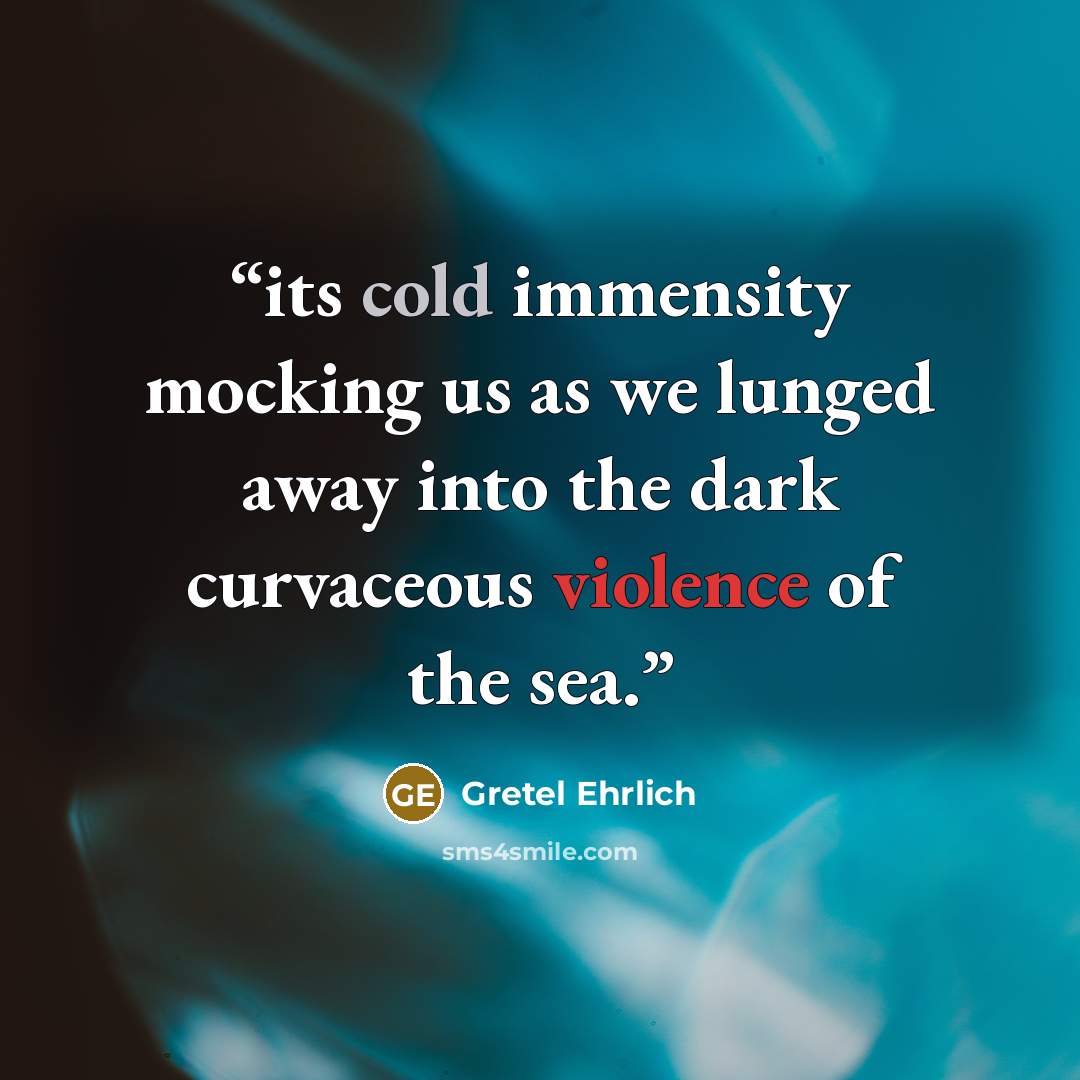 “its cold immensity mocking us as we lunged away into the dark curvaceous violence of the sea.” quote by Gretel Ehrlich