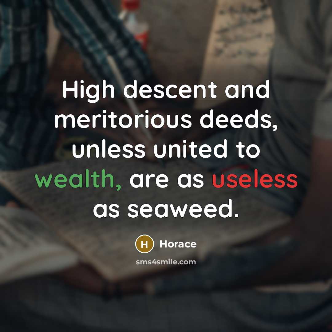 “High descent and meritorious deeds, unless united to wealth, are as useless as seaweed.” quote by Horace