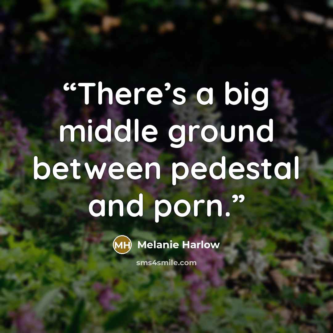 “There’s a big middle ground between pedestal and porn.” quote by Melanie Harlow