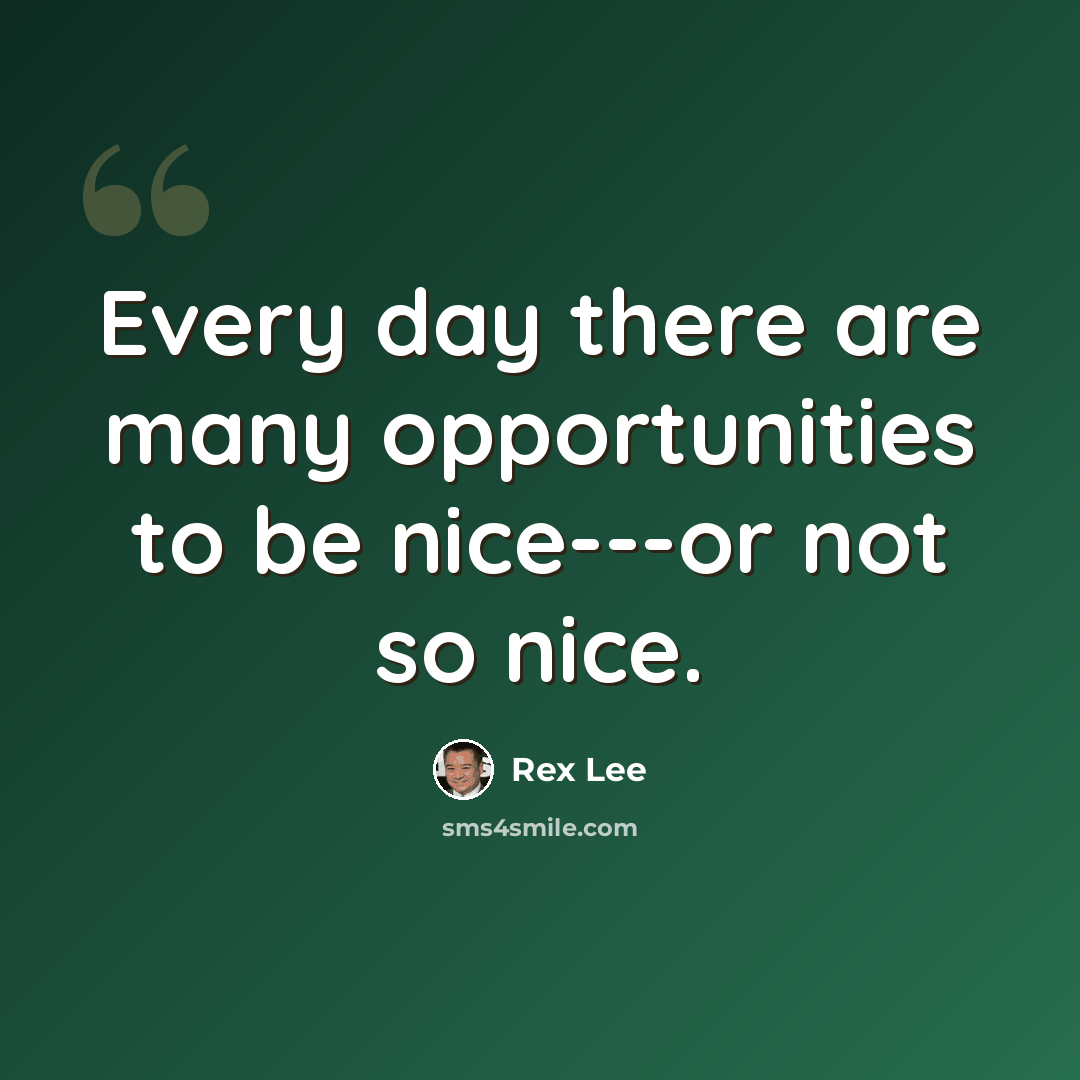 “Every day there are many opportunities to be nice---or not so nice.” quote by Rex Lee