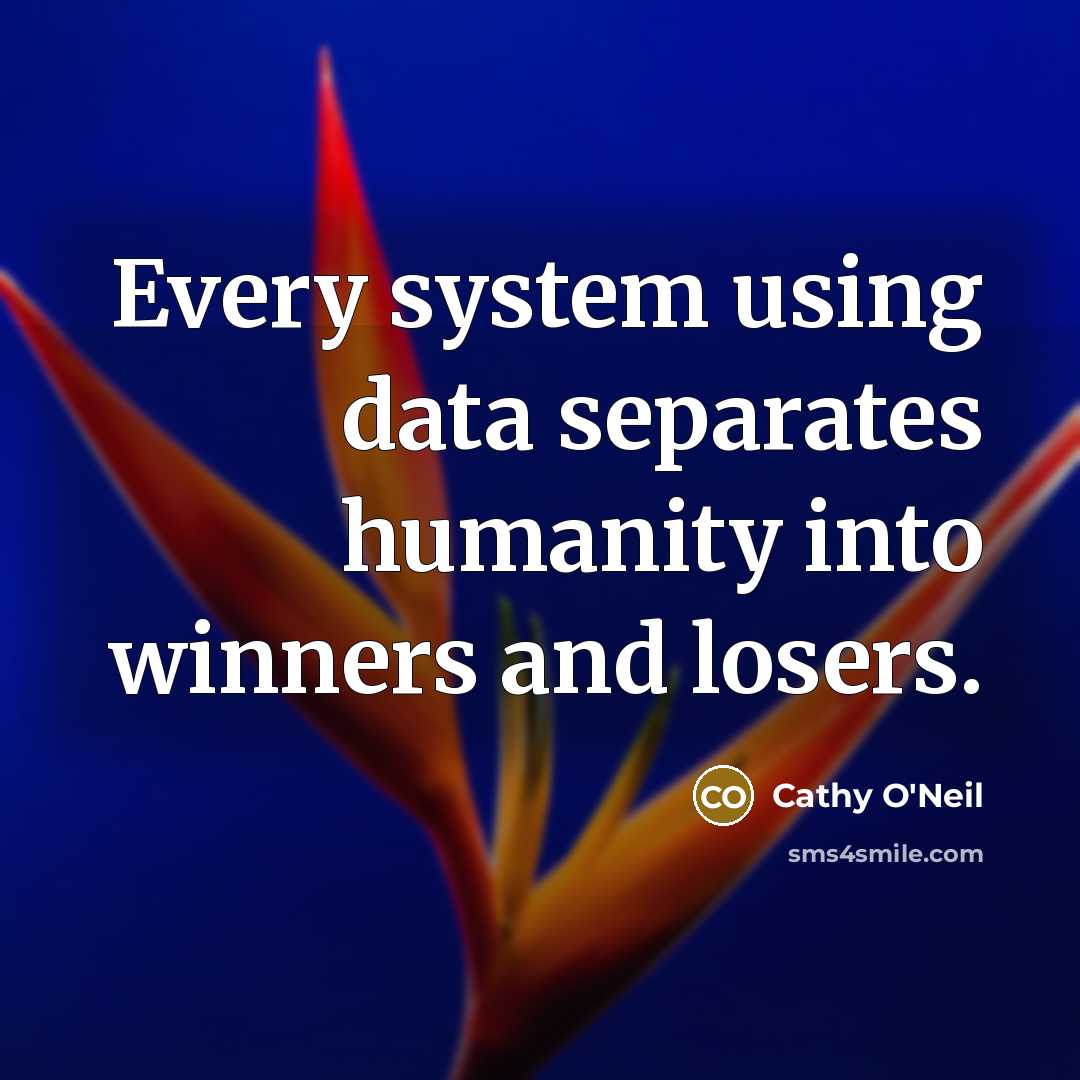 “Every system using data separates humanity into winners and losers.” quote by Cathy O'Neil