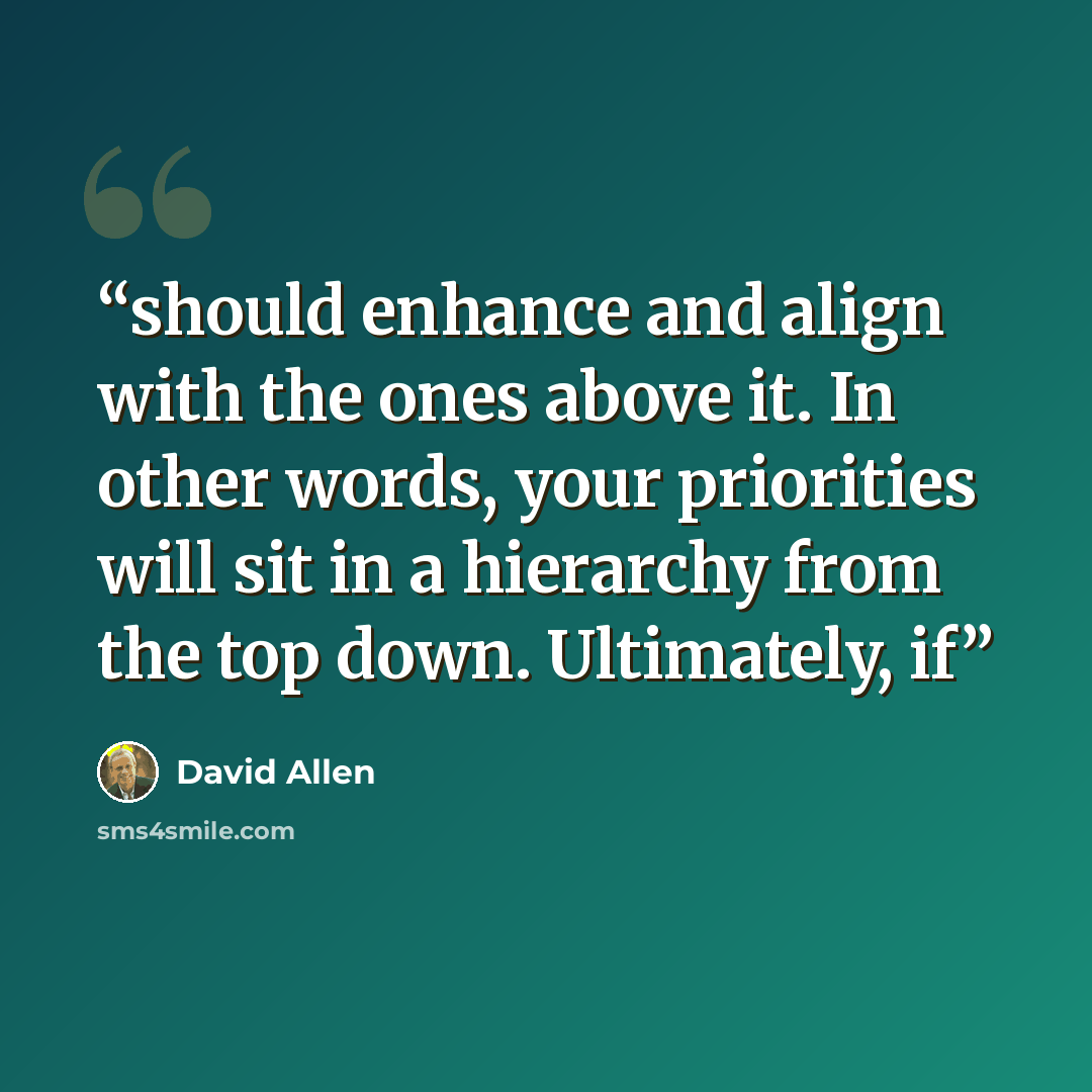 “should enhance and align with the ones above it. In other words, your priorities will sit in a hierarchy from the top down. Ultimately, if” quote by David Allen