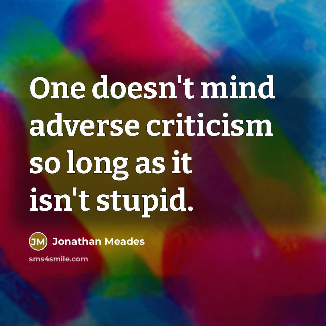 “One doesn't mind adverse criticism so long as it isn't stupid.” quote by Jonathan Meades
