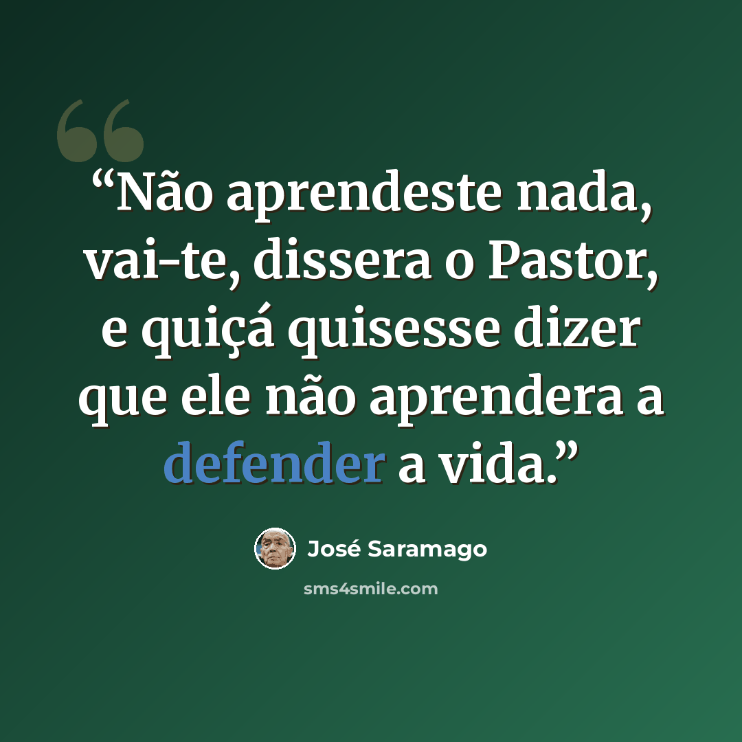 “Não aprendeste nada, vai-te, dissera o Pastor, e quiçá quisesse dizer que ele não aprendera a defender a vida.” quote by José Saramago