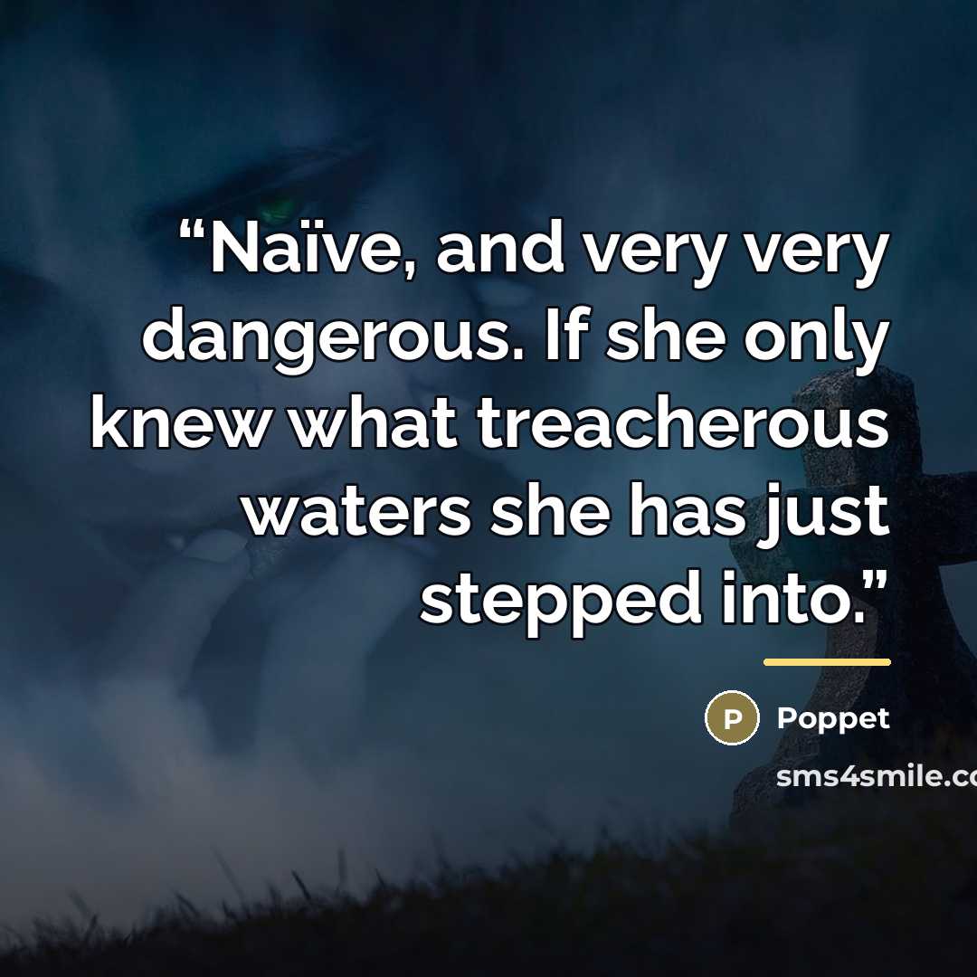 “Naïve, and very very dangerous. If she only knew what treacherous waters she has just stepped into.” quote by Poppet