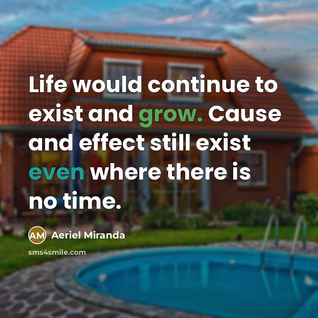“Life would continue to exist and grow. Cause and effect still exist even where there is no time.” quote by Aeriel Miranda