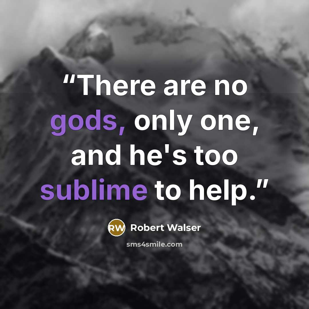 “There are no gods, only one, and he's too sublime to help.” quote by Robert Walser