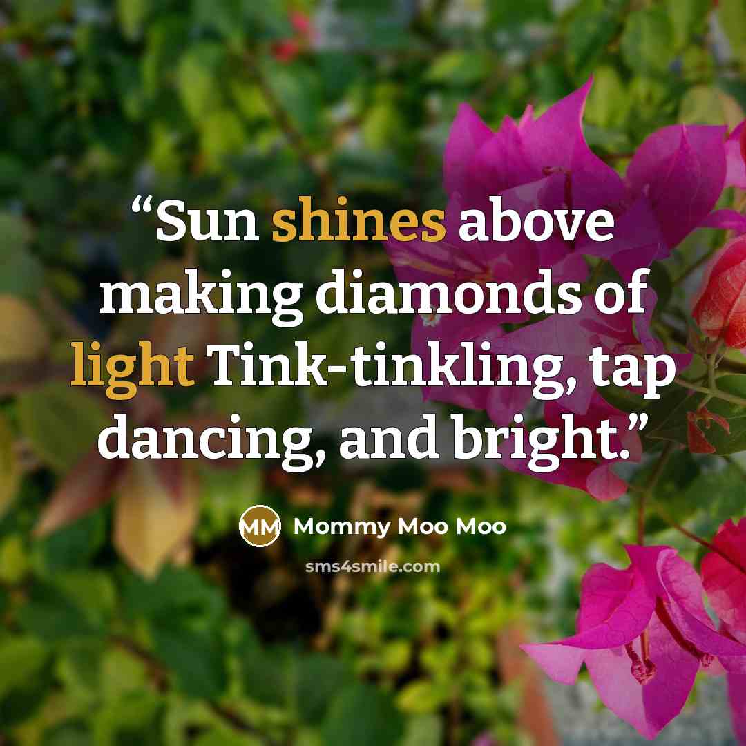 “Sun shines above making diamonds of light Tink-tinkling, tap dancing, and bright.” quote by Mommy Moo Moo